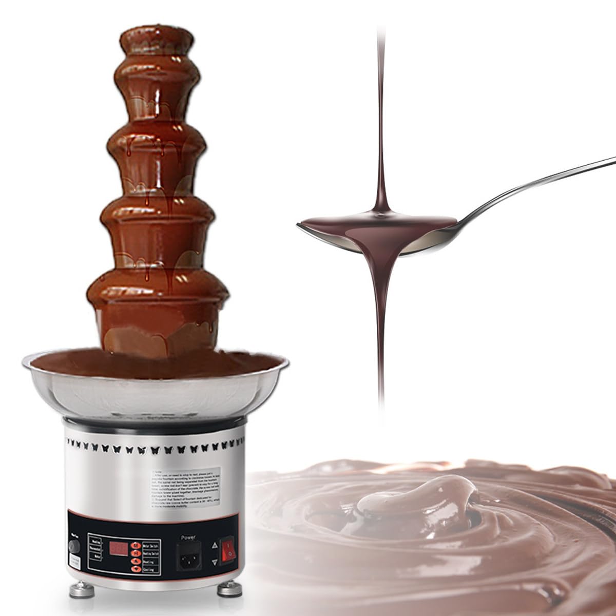 ASerZenith 4/5/6/7 Tiers Sauce Heater For Cheese Commercial,Chocolate Fondue Fountain Machine,Large Capacity Chocolate Waterfall Hot Pot Machine,5Tier