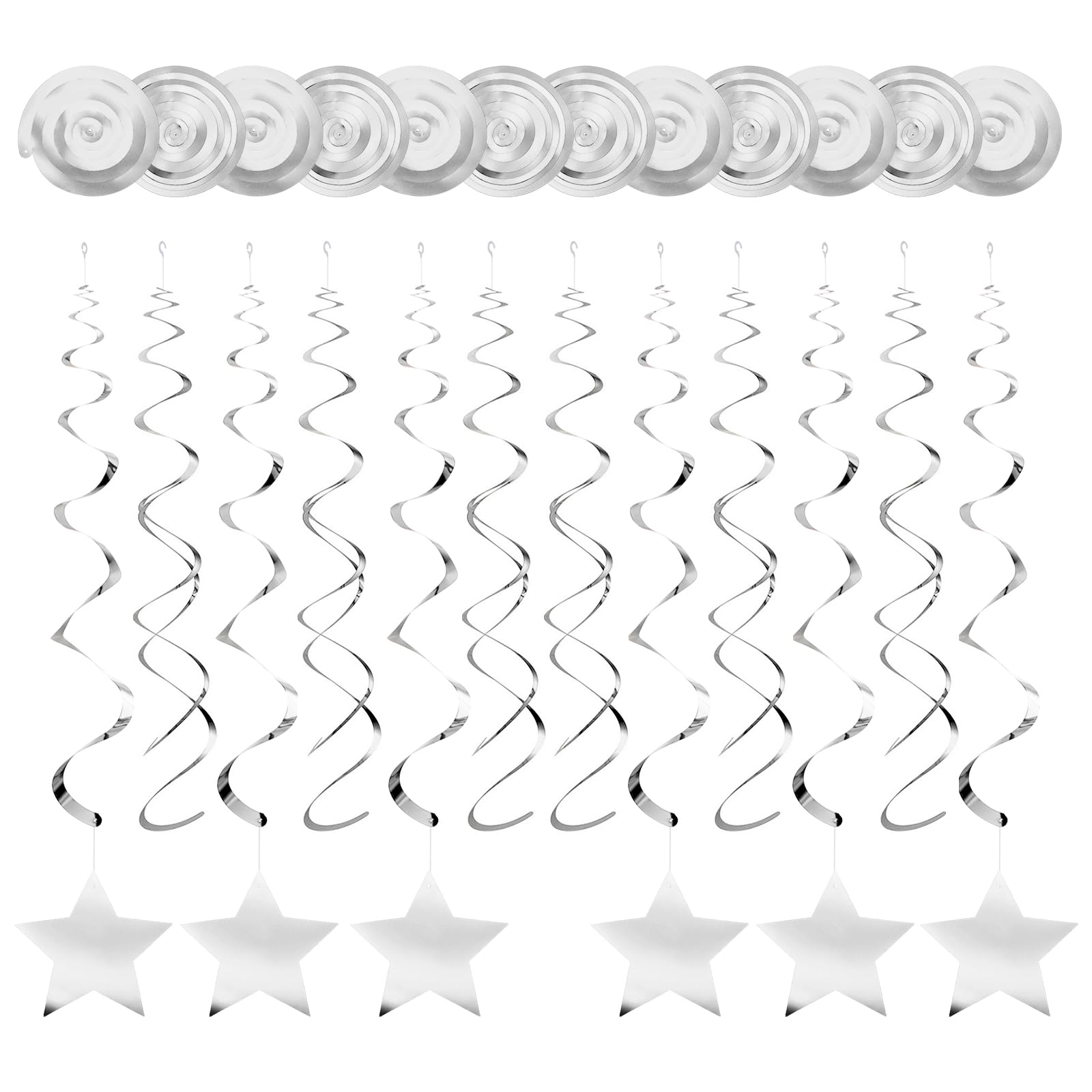 Muiltvoe 12pcs Pink Stars Hanging Swirls Decorations, 28" Plastic Spiral Party Streamers Ceiling Decoration for Birthday Anniversary Celebration Christmas