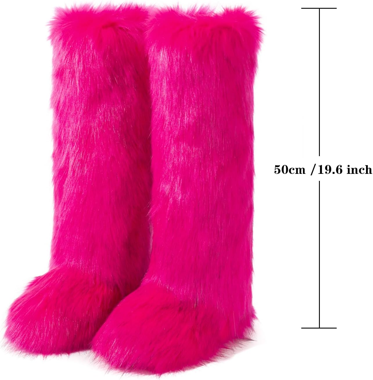 IXU Women's Faux Fur Boot Furry Fluffy Round Toe Suede Winter Comfy Plush Warm Short Outdoor Indoor Flat Shoes Knee-High Boots - Image 3