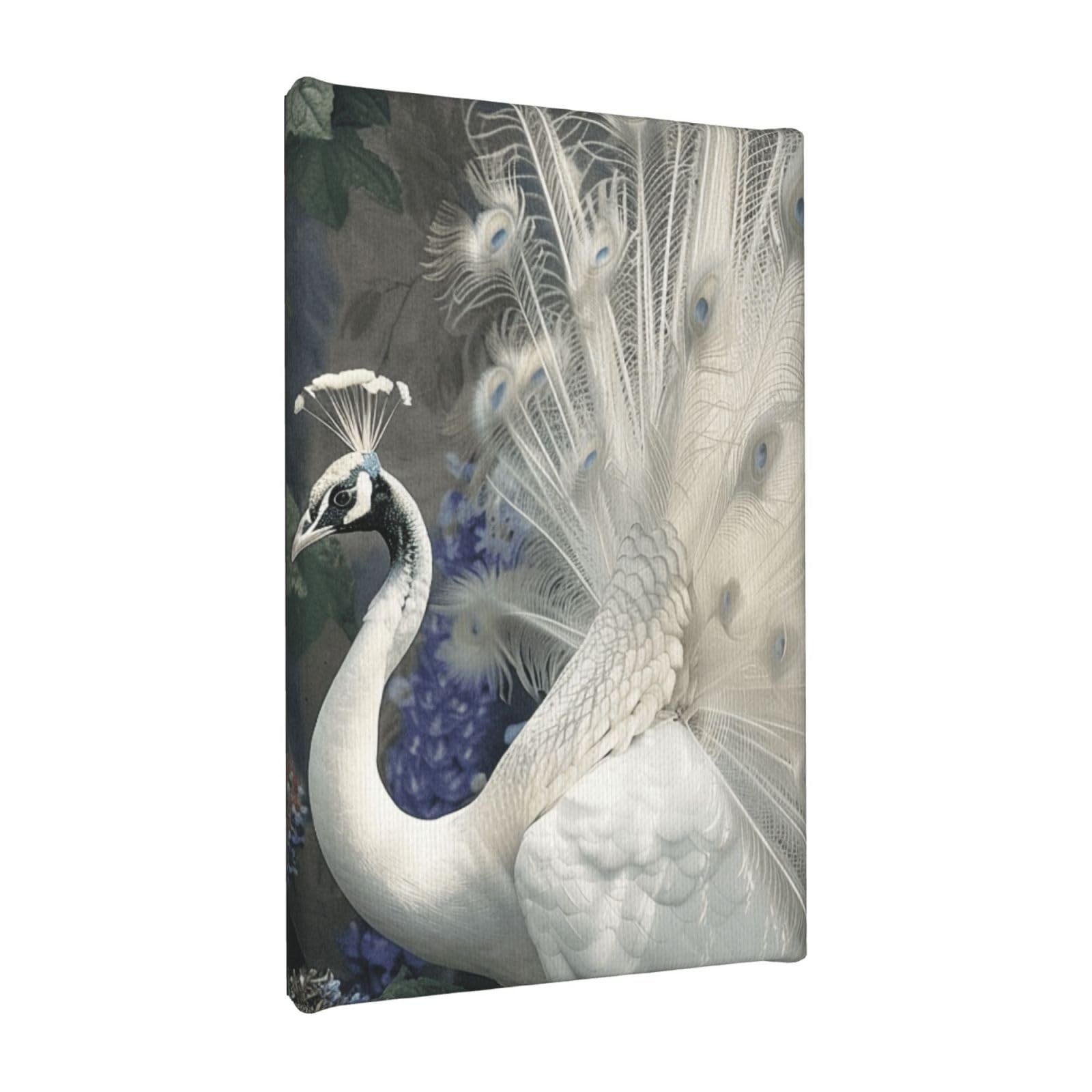 YKLJG White Peacock Printed Wall Art Canvas Painting 20x30 CM Wooden Framed Picture Painting Artwork Prints for Bedroom Kitchen Home Office Decor