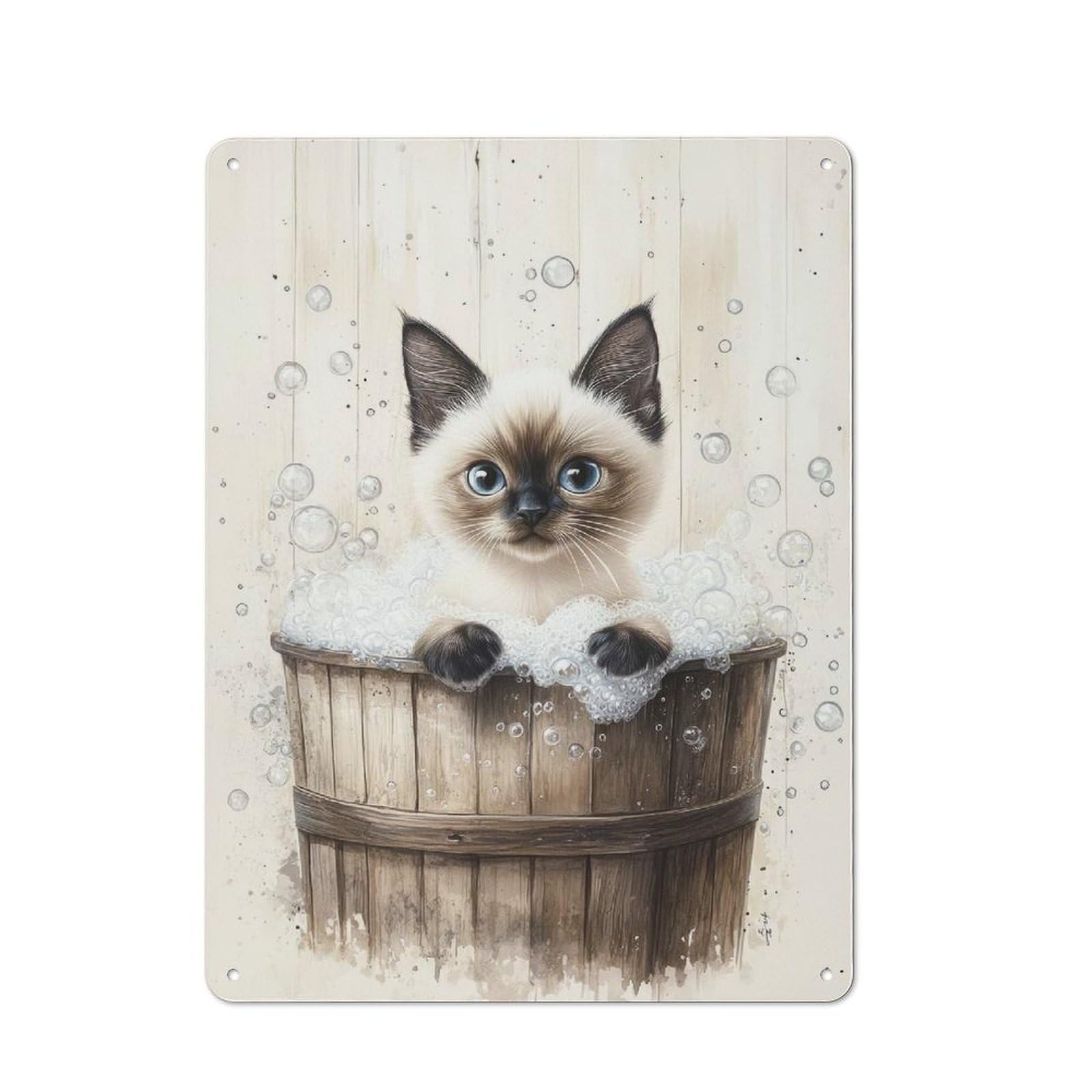 Junmoney Siamese Kitten Bubble Bath Retro Metal Wall Sign 40X30cm For Man Cave Or Games Room, A Housewarming Gift For Games Room Collectors