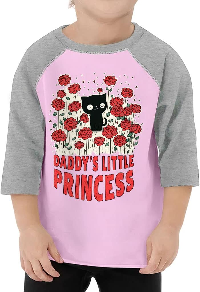 Daddy's Little Princess Toddler Baseball T-Shirt - Art 3/4 Sleeve T-Shirt - Unique Kids' Baseball Tee
