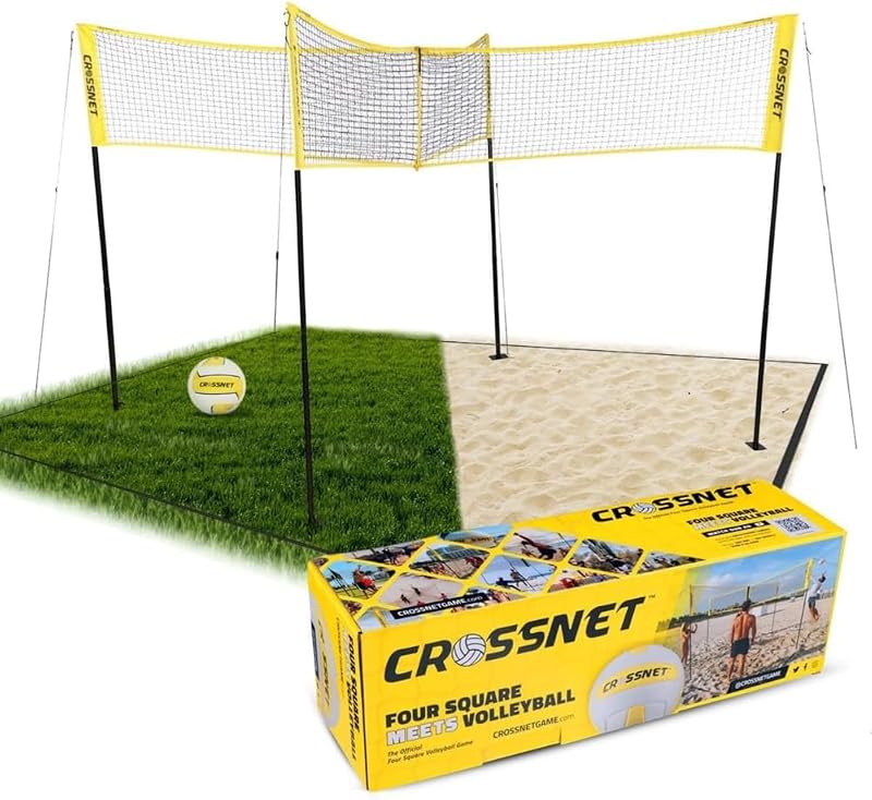 Vivere CROSSNET Quick Assemble 4 Square Volleyball Game Set for Adults and Kids with Volleyball Net, Backpack and Ball for Outdoor Games