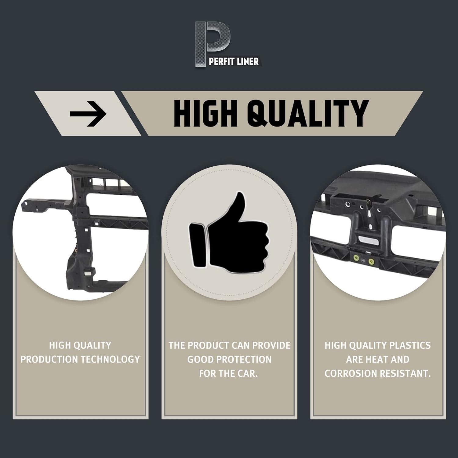 Perfit Liner Front Radiator Support Assembly Black Plastic Compatible With 2006-2010 VOLKSWAGEN Jetta 2.5L Engine VW1225128 1K0805588F