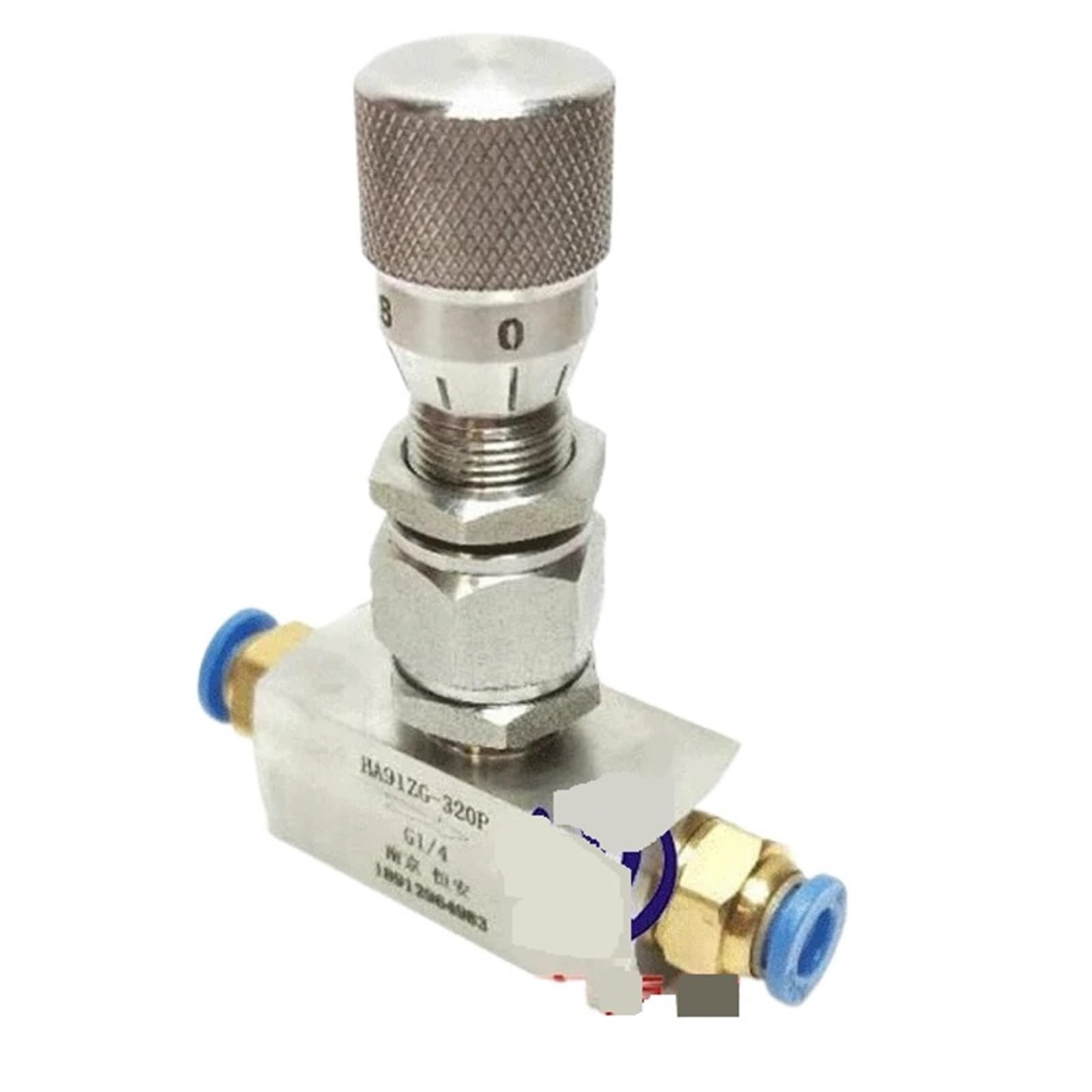 Vanne à aiguille micro-régulatrice coude 14mm en acier inoxydable 304 pour tube PU