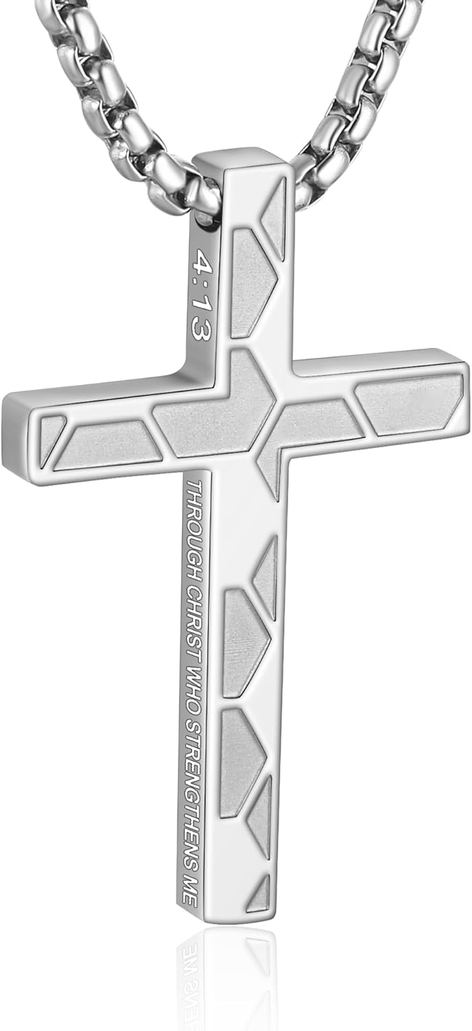 Soccer Bible Verse Cross Necklace for Boys Men 316L Stainless Steel Chain Pendant Religious Christian First Communion Confirmation Jewelry Graduation Christmas Gift