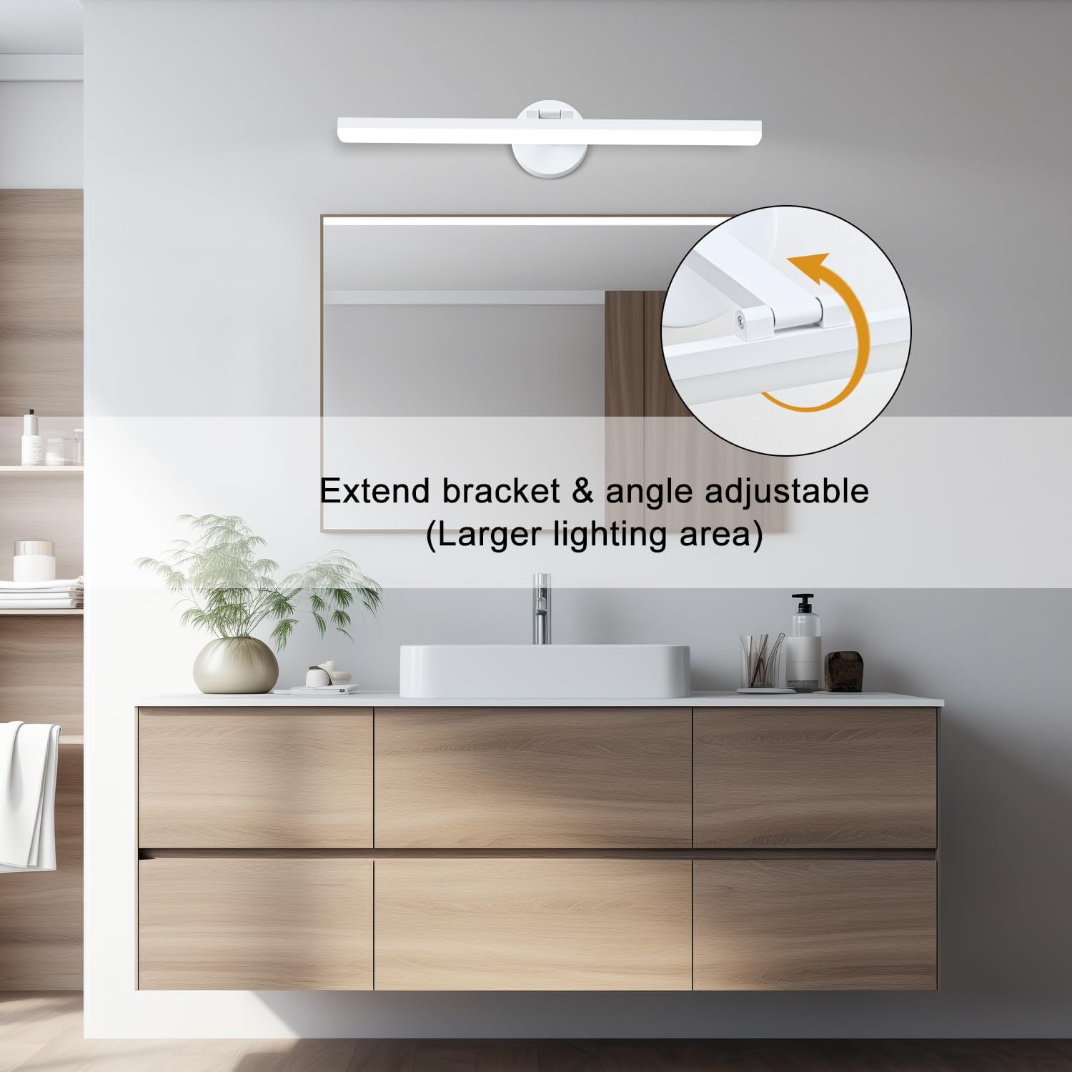 Matte White Bathroom Vanity Light Fixtures Over Mirror 24inch Rotatable Modern LED Vanity Lights Modern Wall Sconce (White Light 6000K)