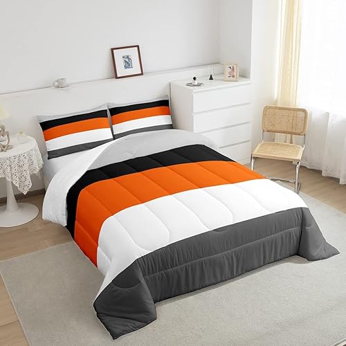 Miniatura 9 de Erosebridal Juego de edredón de triángulo geométrico, color naranja, gris oscuro, gris claro, tamaño matrimonial, para adolescentes, niños y niñas,