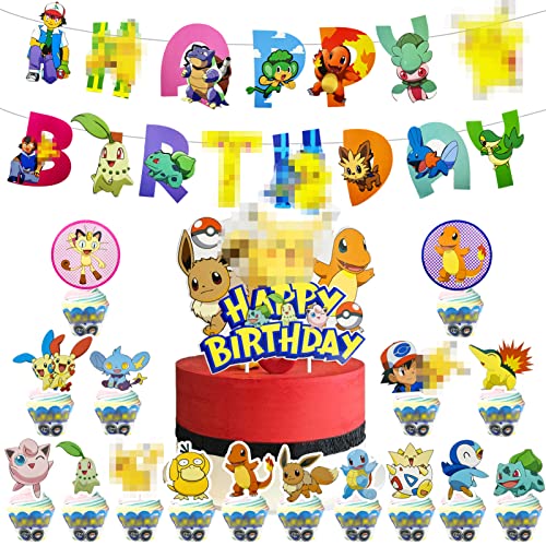 crunier 46 Pièces Décorations de Gâteaux,Ensemble de Décorations de Gâteau de Fête,Happy Birthday Banner Cake Topper,Fournitures de Fête d'anniversaire pour Thème Cake Topper (Couleur) Cover