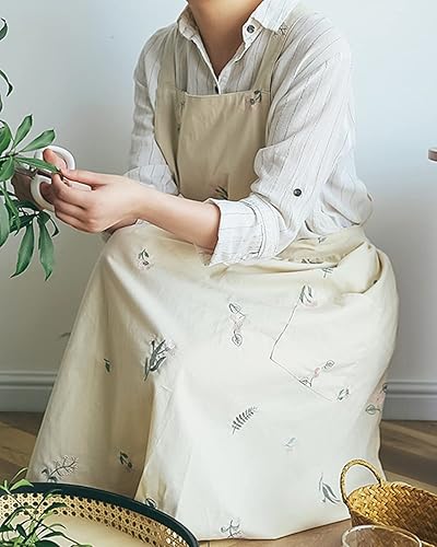 Miniatura 5 de NEWGEM Delantal de cocina de algodón impermeable con bolsillos para mujer, pintura de jardinería