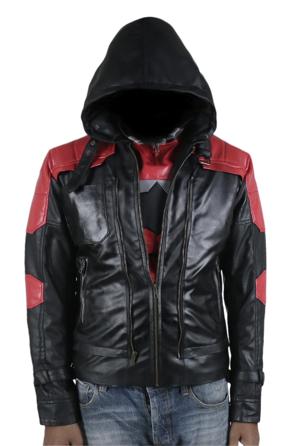 Replica Style Red Hood Men's Faux Leather Jacket + Vest