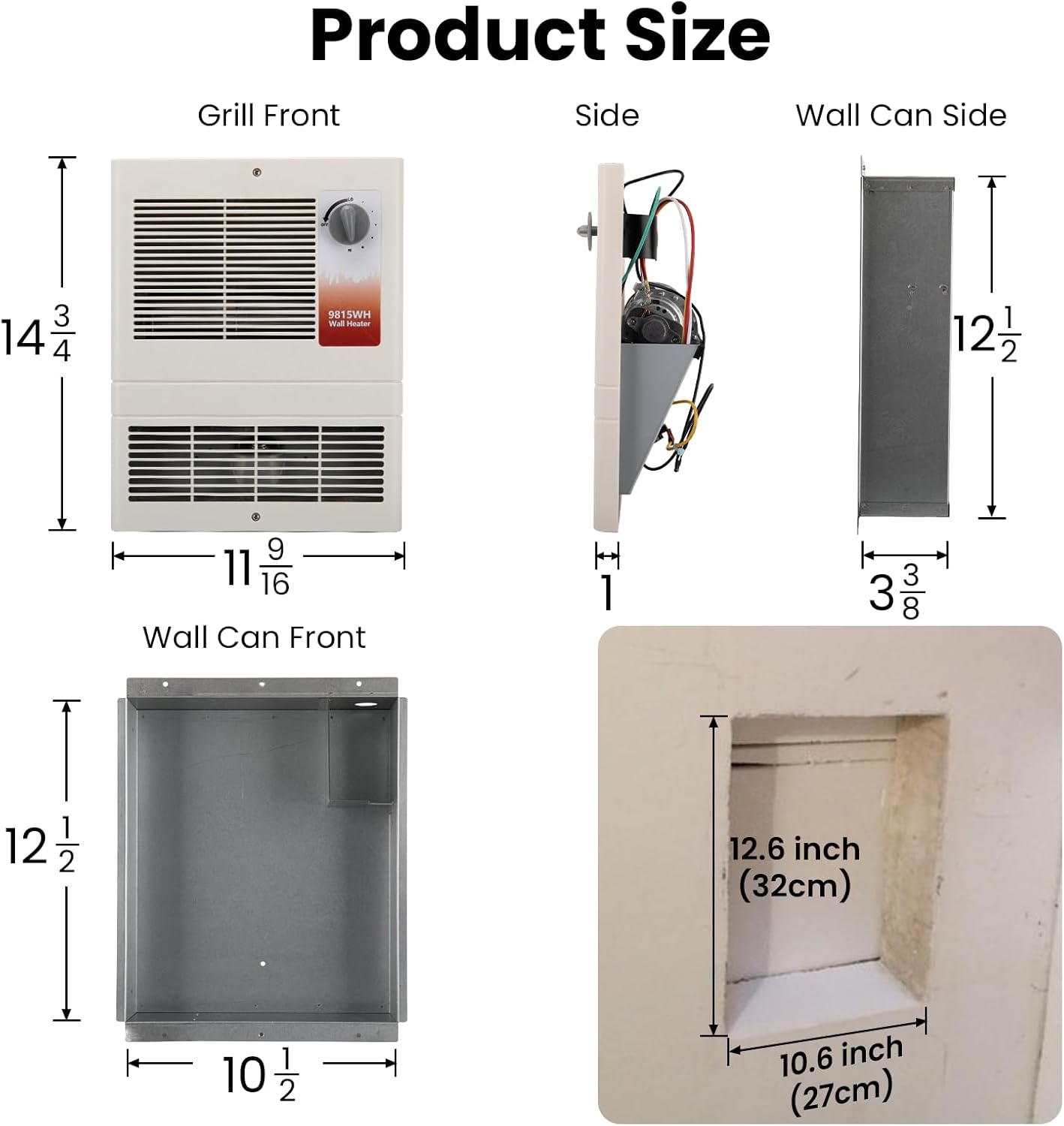 Upgraded 9815WH In-Wall Heater with Built-In Adjustable Thermostat for broan-nutone 9815WH, 1500W Large Capacity Wall Heater for Bedroom, Living Rooms, Bathroom, etc., 120/240V AC