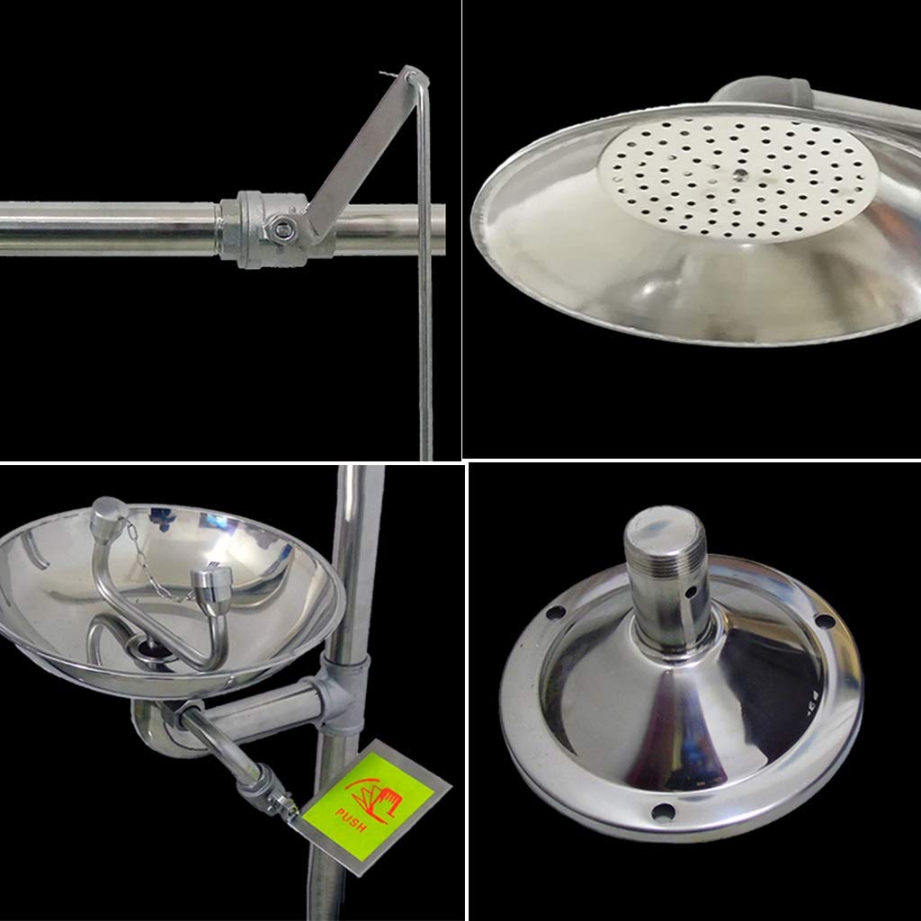 BBGS Lavaocchi Stazione di Lavaggio Oculare di Emergenza, con Sistema Doccia, Ciotola per Lavare Il Viso di Sicurezza, Tutti I 304 in Acciaio Inox A Doppio Ugello