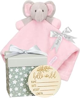 Hoolaroo Elephant Lovey Elephant Security Blanket Loveys for Baby Girls Milestone Gift Set Box Present New Baby Newborn Pink Toy Baby Security Blankets for Girls Personalize