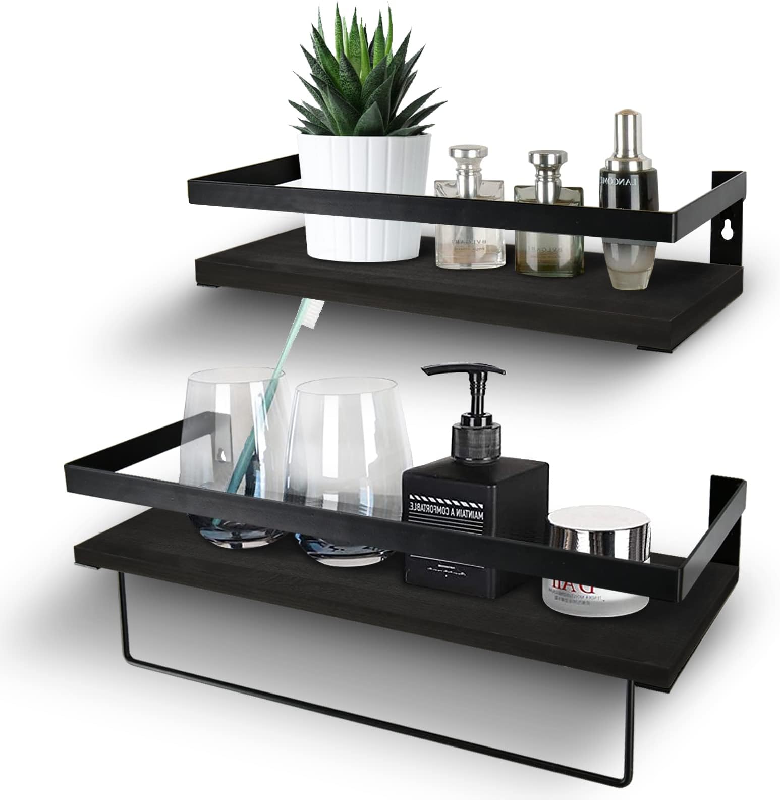 Amazon.com: ROGMARS Floating Bathroom Wall Shelves with Towel Bar Over ...