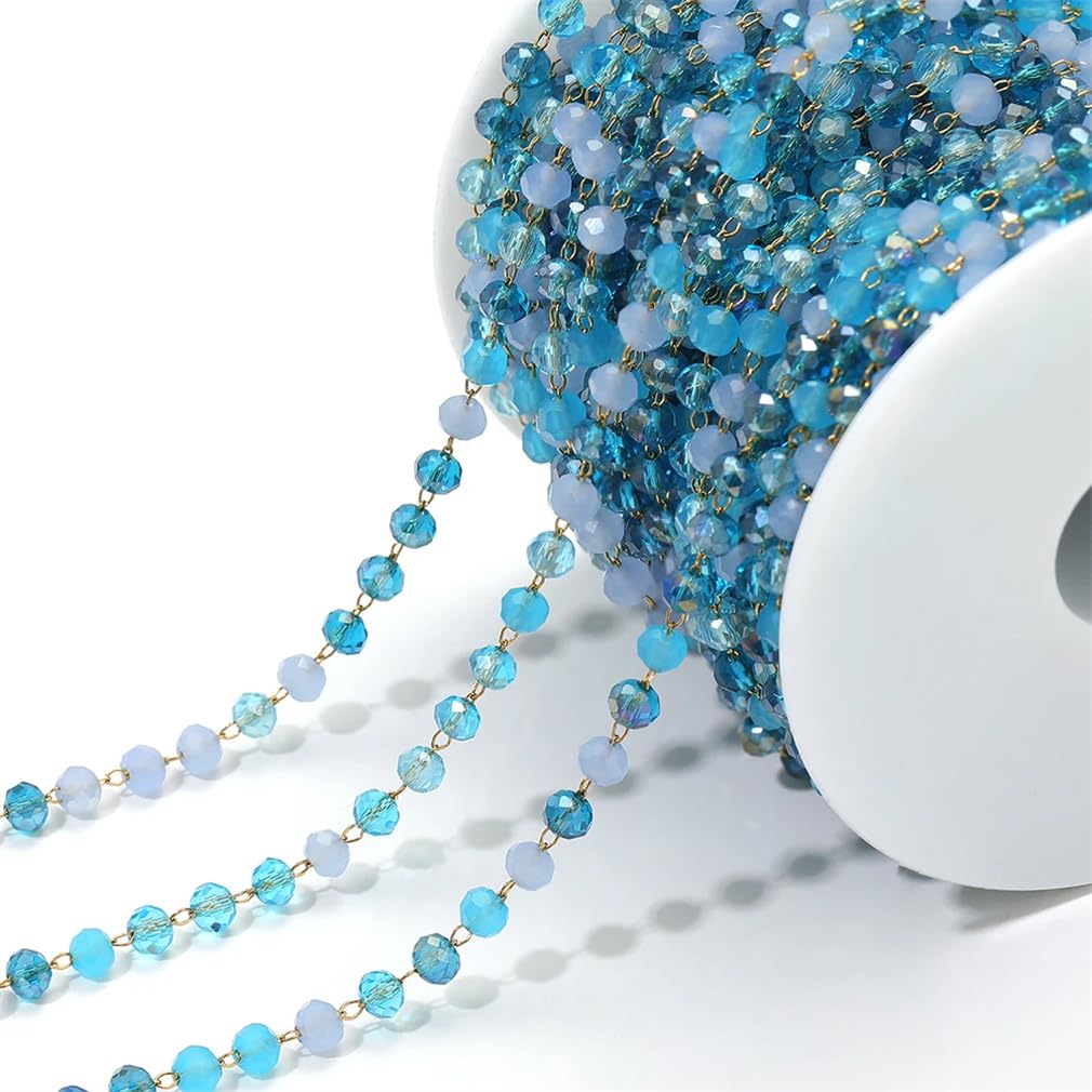 Bunte Kettenglied-Rollen, Handarbeit Farbe Kette ， 1 Meter bunte 3 mm Perlen Perlenkette Glaskristallperlen Halskette Kettenzubehör for Schmuckherstellung Komponenten Handwerk DIY(80 Co10)