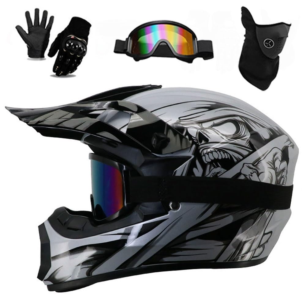 Cascos de Motocross para NiñOs Y JóVenes, BMX, MX, ATV, Dirtbike, Casco de Motocicleta con Gafas, Guantes Y MáScara, Juego de 4 Piezas, Aprobado por Dot