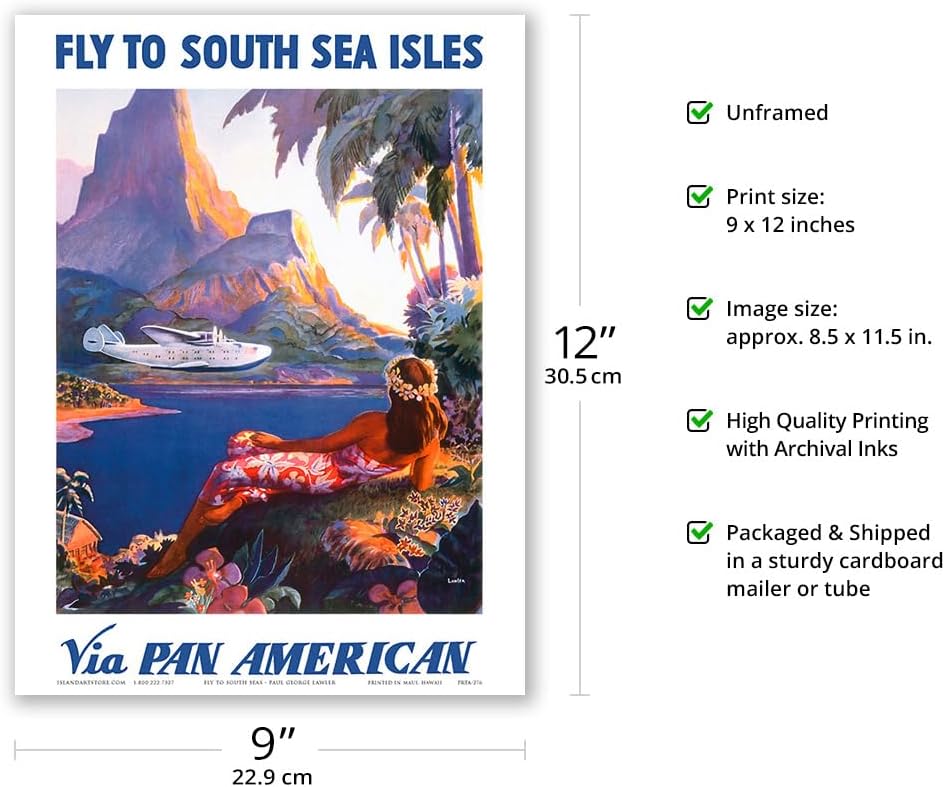Fly to South Seas Isles via Pan American Airways (PAA) Hawaii Poster Print image 2