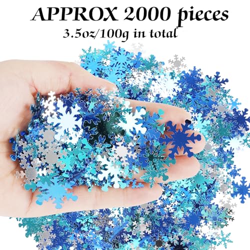 Image of FOIMAS Christmas Snowflake Confetti,3.5oz Silver Blue Snowflake Metallic Foil Sequins Glitter Table Scatters for Christmas Winter Party Decoration