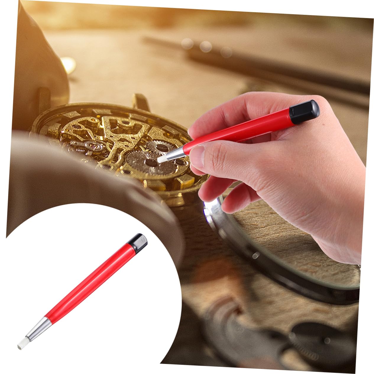 Generic 2pcs Fiberglass Pen Jewelry Tools Clock Sweeping Jewelry Brush Watch Brass Cleaning Brush Cleaning Fiberglass Brush Clock Cleaning Pen Fountain Pen Nylon Cleaning Kit Red, 11.3X1.1X1.1CM