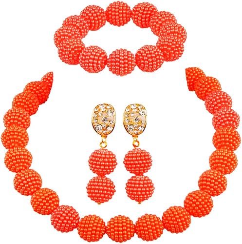 Conjunto de joyas de cuentas africanas para boda nigeriana Collar y pendientes de perlas simuladas para mujer