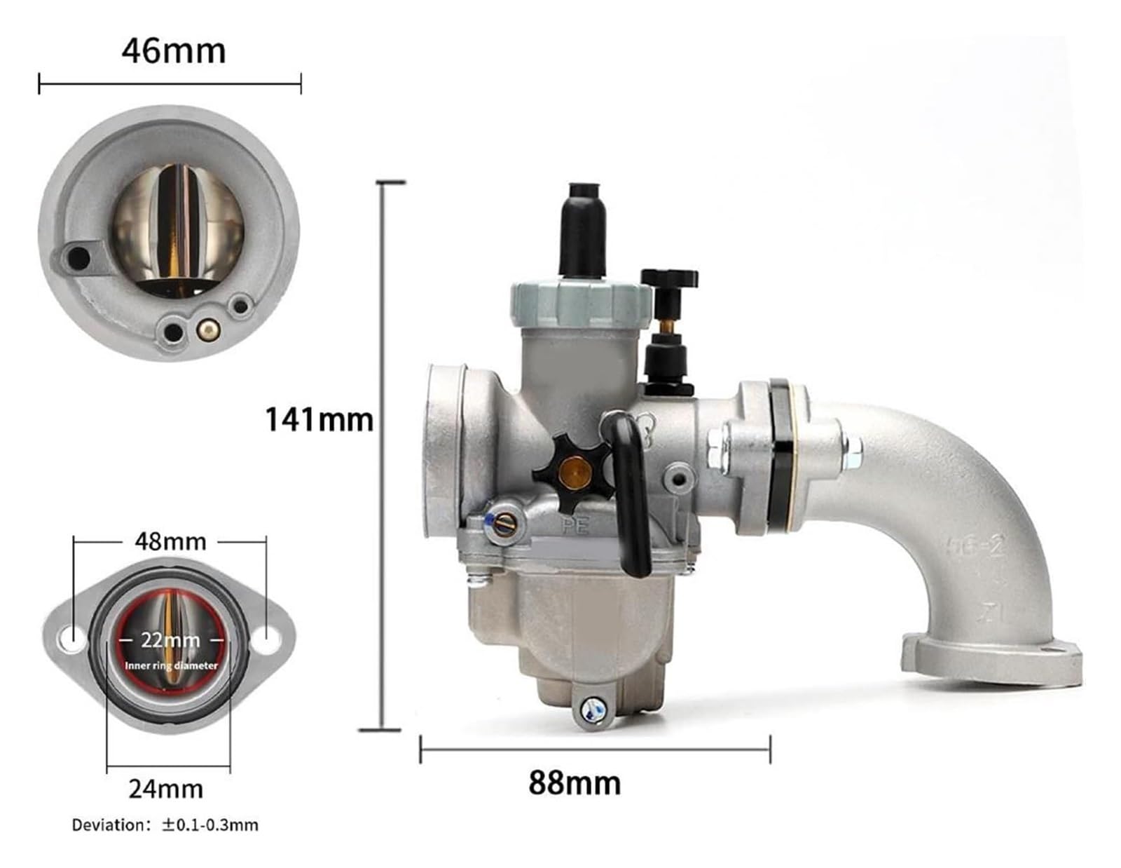 Carb Gasolina 2T 4T Kit De Carburador Para Motocicleta Carburador Con Brida De PE Y Tubo De Entrada Curva Juego Codos Entrada Aire Frío Con Inyectores(22mm Silvery Kit)