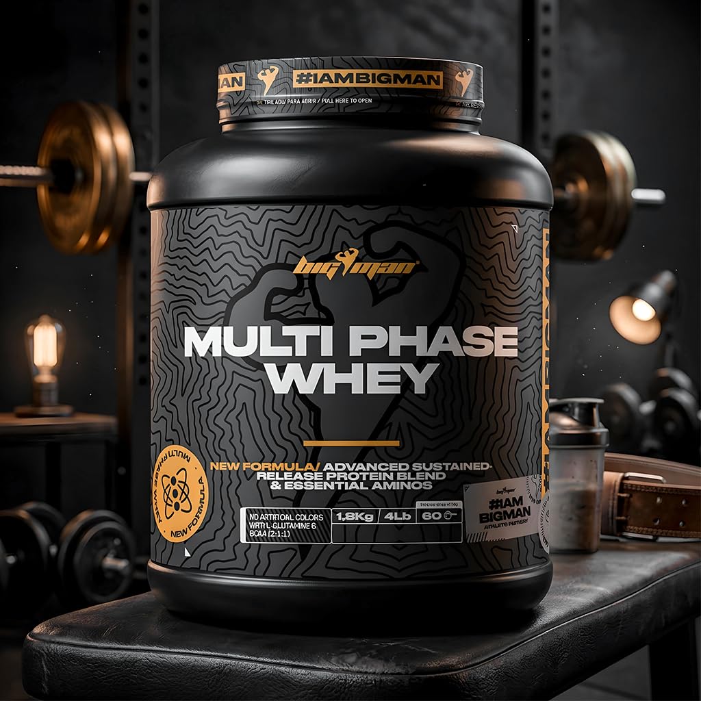 BigMan | Multi-Phase | Proteína Secuencial | Proteína de Suero de Leche | Aislado de Proteína | Caseinato Calcico | Colageno | Gana Masa Muscular (Vainilla Canela)