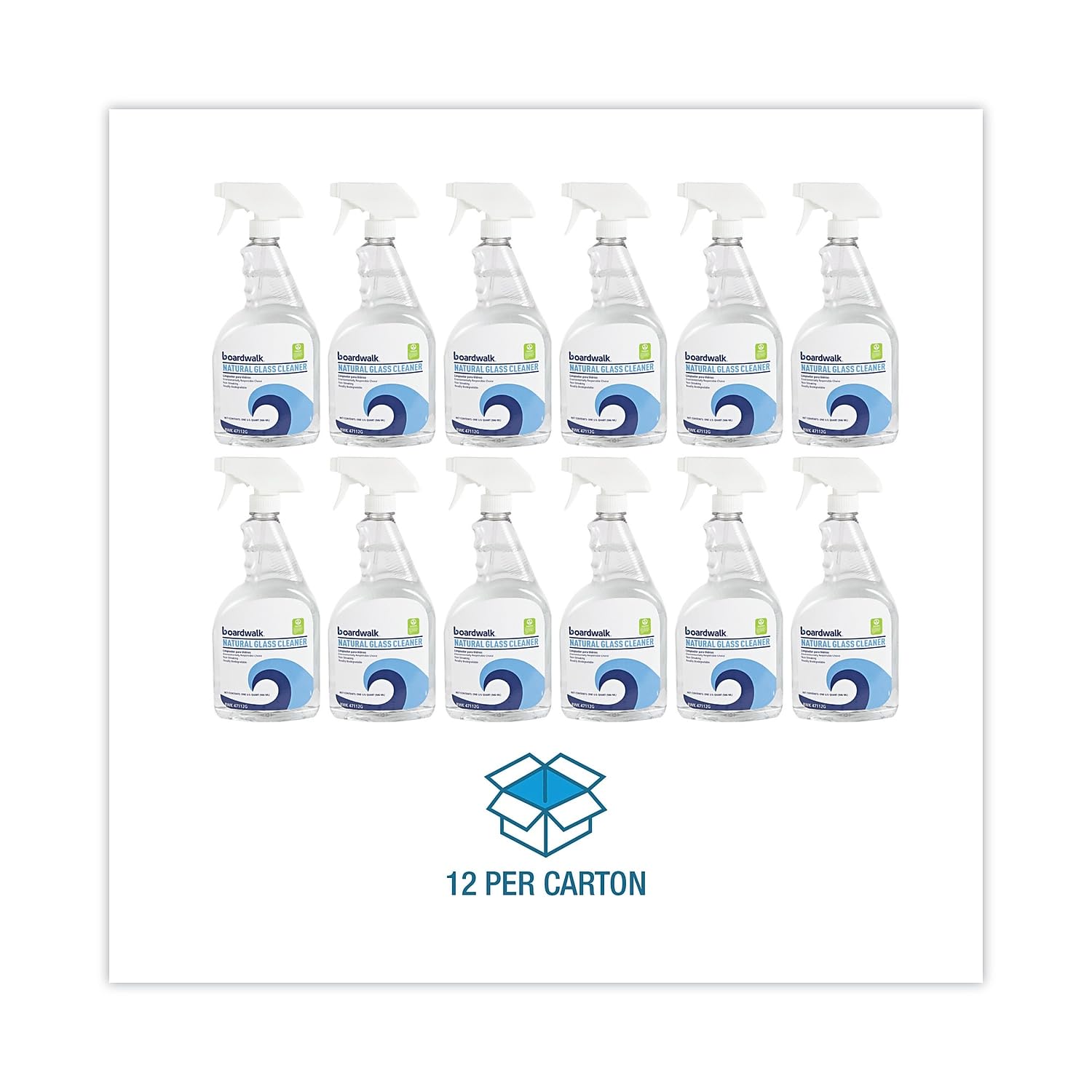 Boardwalk BWK37112G Natural Glass Cleaner, 32 oz Trigger Bottle (Case of 12)