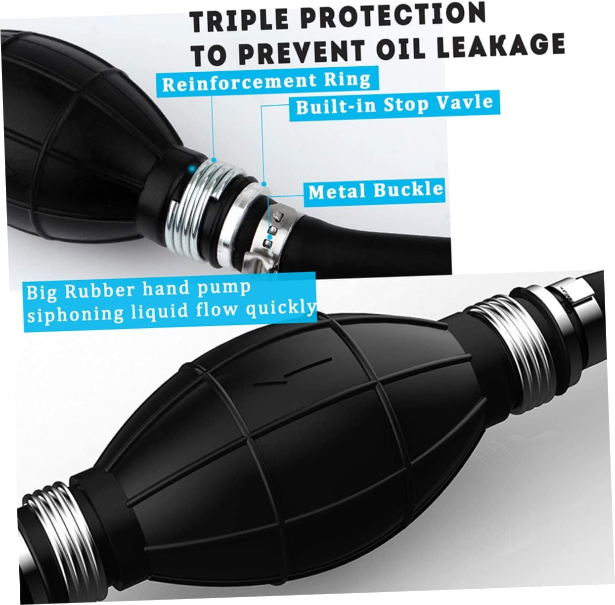 Portable Fuel Transfer Pump with Thick Hose Manual Siphon for Gas Water Oil Easy Use Automotive Hand Pump for Emergency Liquid Extraction