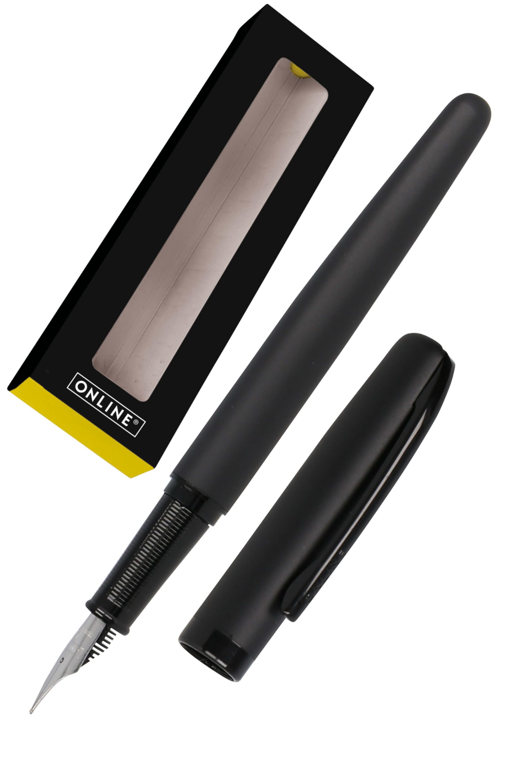 Online Eleganza I Metal I Design Pure Black I Penna stilografica M I Clip in metallo I con cartuccia d'inchiostro Blu I Nero per cartucce di inchiostro standard con confezione regalo