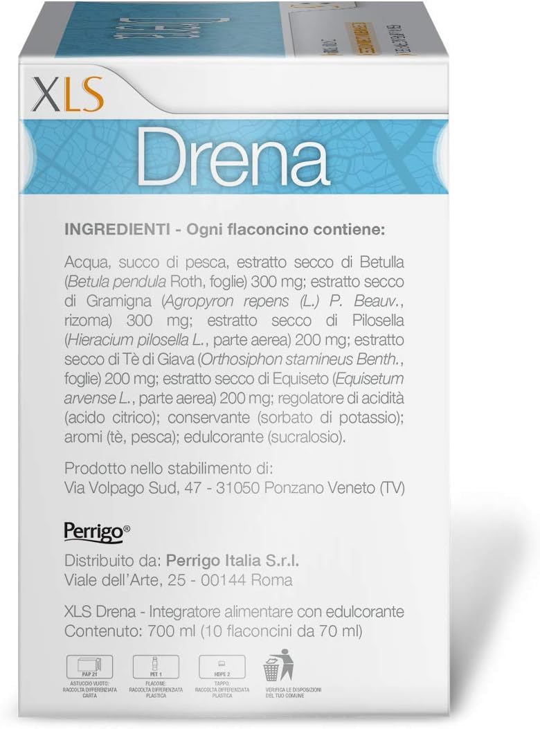 XLS Drena Integratore Alimentare Drenante per Donne, Confezione da 10 Flaconcini, 10 Unità (Confezione da 1)