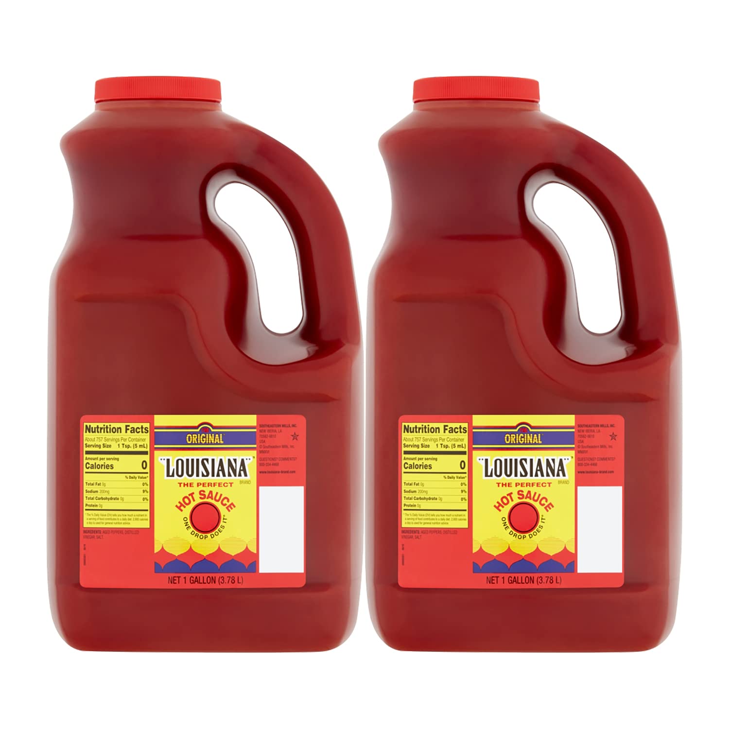 Louisiana Brand Hot Sauce, Original Hot Sauce, Made from Aged Hot Peppers & Vinegar, Adds Flavor to Any Meal 1 Gallon (Pack of 2)