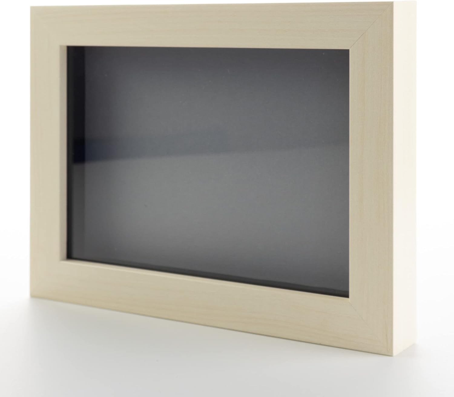 White Wash 5x7 Small Shadow Box Picture Wooden Frame with Grey Acid-Free Backing UV Acrylic & Hanging Hardware - with 3/4" Usable Depth - Great Keepsake Box Memorial Frame Shadowbox