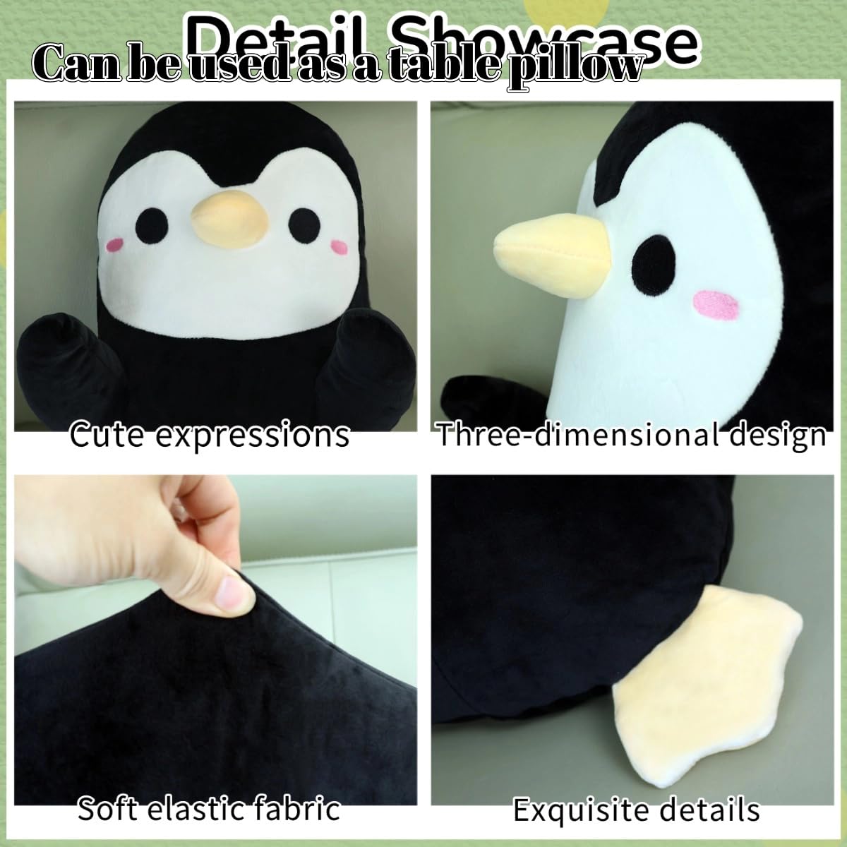 Peluche Longue Pingouin, Oreiller Câlin Doux en Forme de Pingouin, Jouet en Peluche Géante pour Enfants - Cadeau d'anniversaire Garçon Fille (Black, 90cm/35.43in)