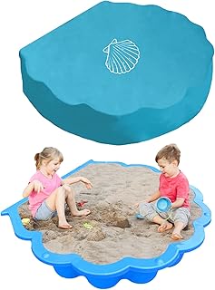 Cubierta de concha de arena, 100 x 15 cm, cubierta para caja de arena, redonda, azul, lona para arena, resistente al agua, para arena y conchas de agua (no contiene conchas de arena)