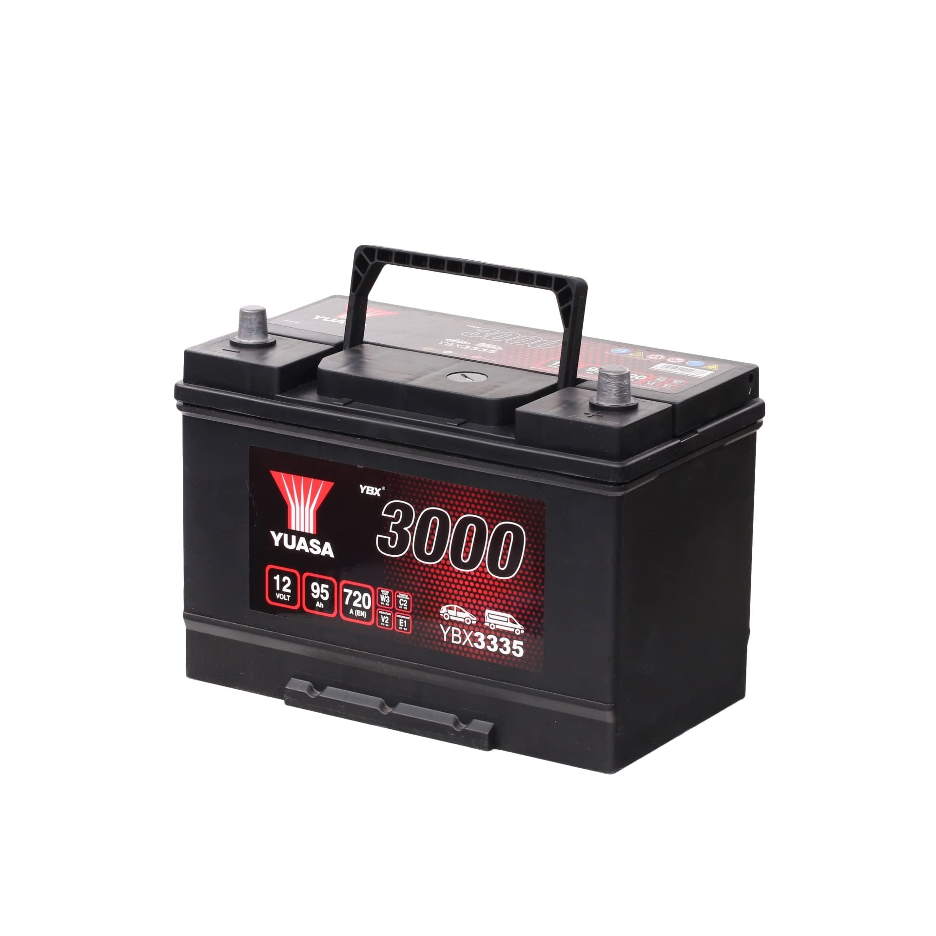 YUASA Batteria 95, Ah 720, A/EN YBX3335 L 303mm B 174mm H 222mm Compatibilità con TOYOTA RAV 4 III ACA3, ACE, ALA3, GSA3, ZSA3, NISSAN X-TRAIL T30, KIA SPORTAGE SL | Batteria SMF da 12 V, capacità 95 Ah, 720 CCA, coperchio anti-ribaltamento, completamente