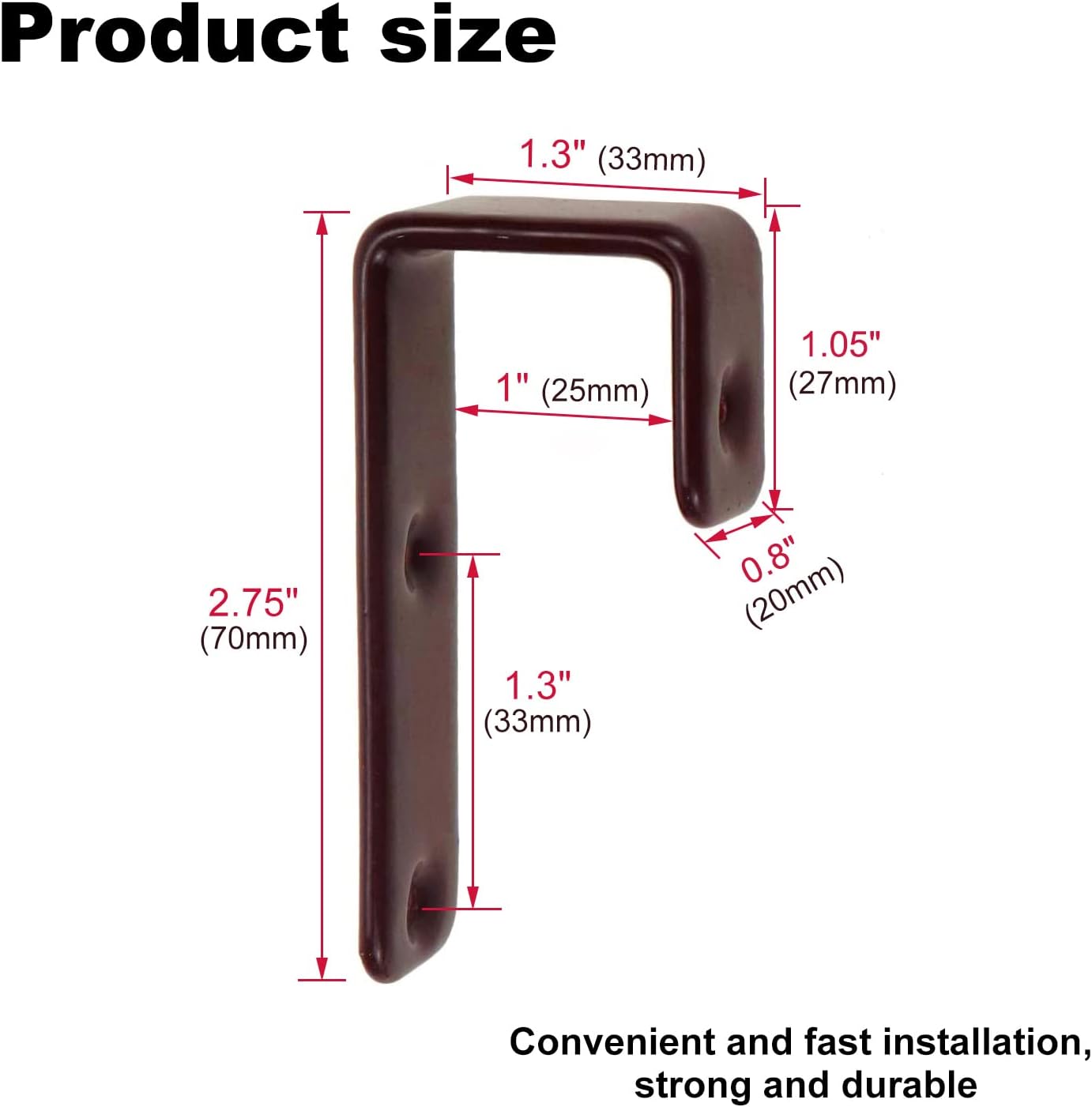 2 Pack Bunk Bed Ladder Hooks, Inside Width 1 inches Brown PVC Coated Kids Bunk Bed J Brackets, Metal Utility Hook Camper/Rv Library Ladder Hardware with 2 Size Screws (Brown)