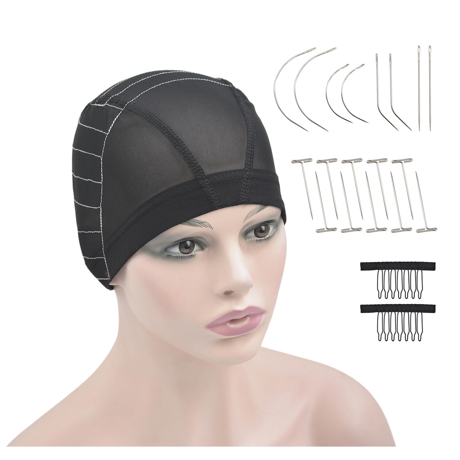 Cappello in filo bianco Elasticità Mesh Cappello Perrucca Cappello per principianti Tessutura per capelli Rete Nero(13x4 M)