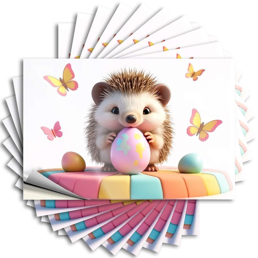 Fall Door Decorations Encouraging Decal - A Cute Hedgehog Holding A Colorful Egg with Butterflies Flying Around. Removable Decal Cover Easy Peel for Best(8X12CM)