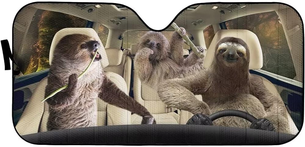 Funny Sloth Car Windshield Sun Shade Foldable Car Front Window Sunshade,Animal Auto Sunshield Animal Sun Shield Visor,Protector Block Cover for Car SUV Truck UV Rays 57x27.5 Inches