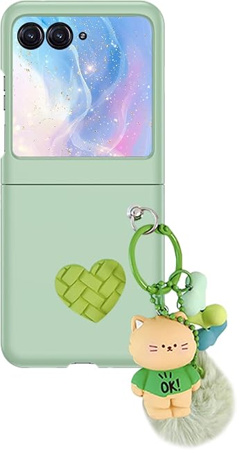 for Motorola Razr 2024/Razr 2025 Phone Case - Cute Plush Toy Phone Charm - Shell Frosted PC Back Soft Silicone Bumper Shockproof Girly Protective Case for Motorola Razr 50/50 Ultra Green