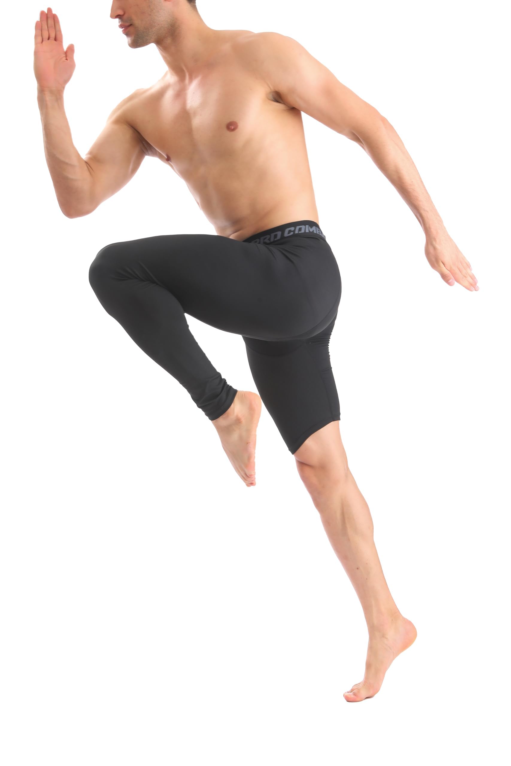 Men's Basketball Compression Pants Single Leg Tight Sports 1/2 One Leg Pants Athletic Running Layer Underwear