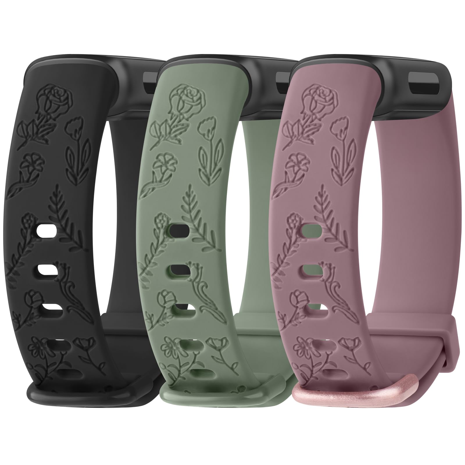 Meliya Compatible with Fitbit Inspire 3 Bands for Women Men, Floral Engraved Silicone Straps Replacement Wristband for Fitbit Inspire 3 Fitness Tracker