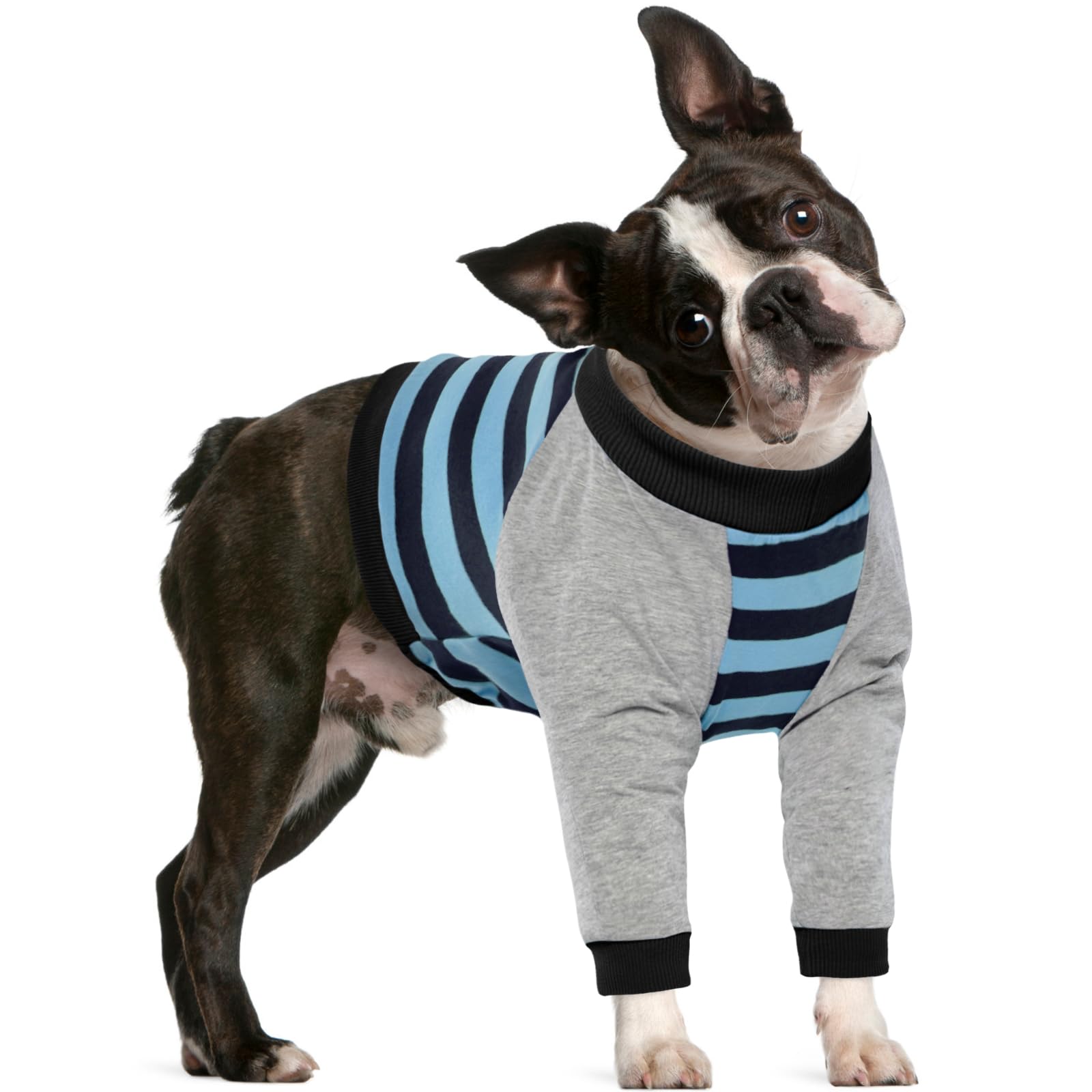 FUAMEY Dog Recovery Sleeve with Elbow Protector,Dogs Shirt Stop Licking Joints,Pet Long Sleeve Suit Protecting Dog's Front Leg Arm Wounds Cover Skin Conditions Blue Stripe S