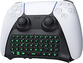 TiMOVO Green Backlight Keyboard for PS5 Controller, Wireless Bluetooth Keypad Chatpad for Playstation 5 Controller, Mini Game Keyboard Built-in Speaker with 3.5mm Audio Jack for Messaging, Black