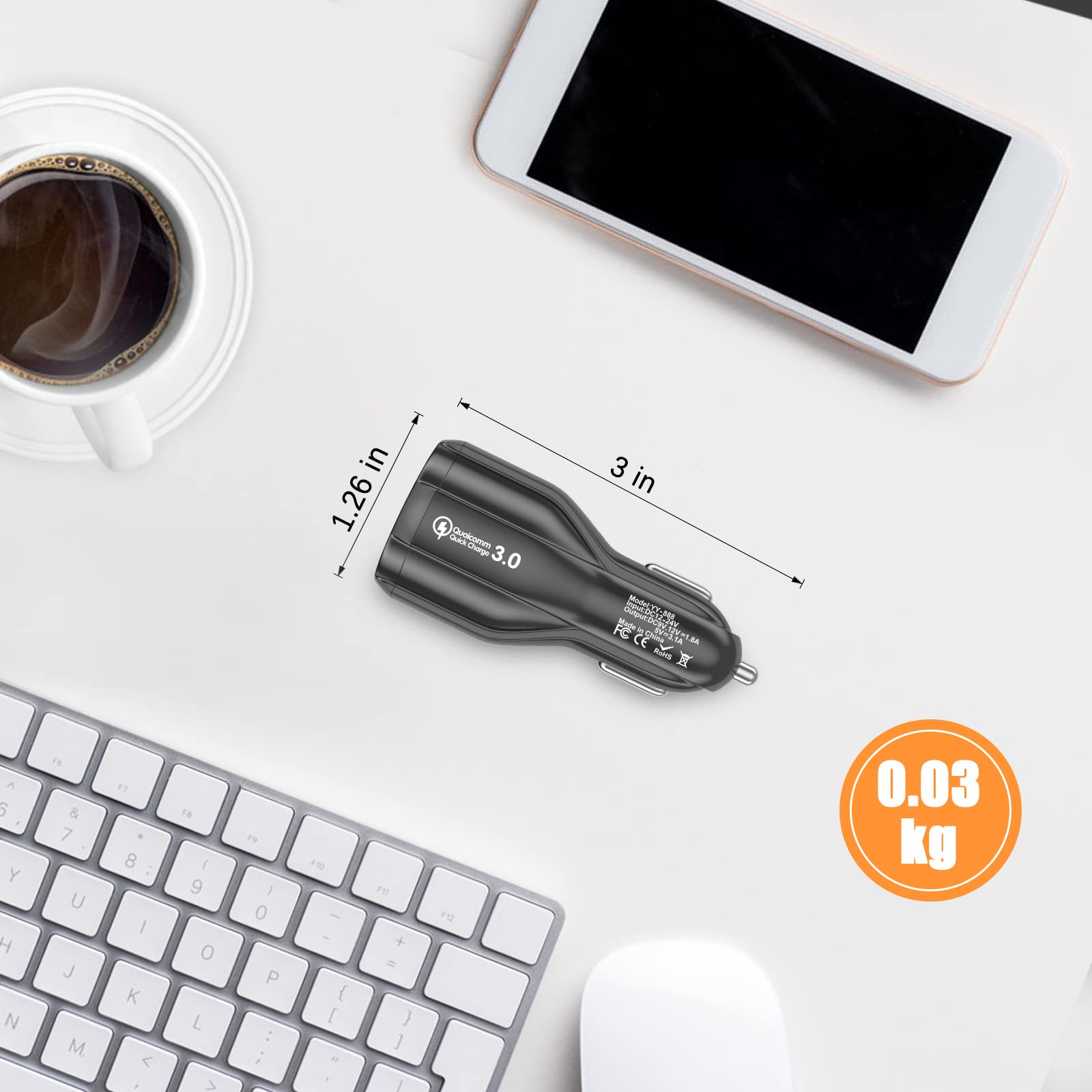 Ładowarka samochodowa USB Hoppac, ładowarka samochodowa z portami 2, ładowarka Quick Charge 3.0 USB do zapalniczki kompatybilna z iPhonem, iPadem Samsung Galaxy S10 / S9 / S8, Huawei, Xiaomi, czarny