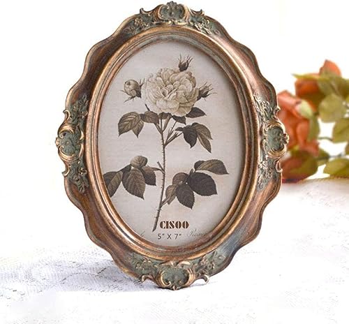 Miniatura 5 de CISOO Marco de fotos ovalado vintage de 5 x 7 pulgadas y marco de fotos antiguo de 5 x 7 pulgadas, exhibición de mesa y colgante de pared, arte