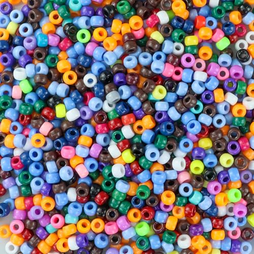 1000 cuentas de colores acrílicos Pony Beads, 6 x 9 mm, perlas para el pelo, cuentas con agujero grande multicolor, para pulseras, collares, joyas, manualidades