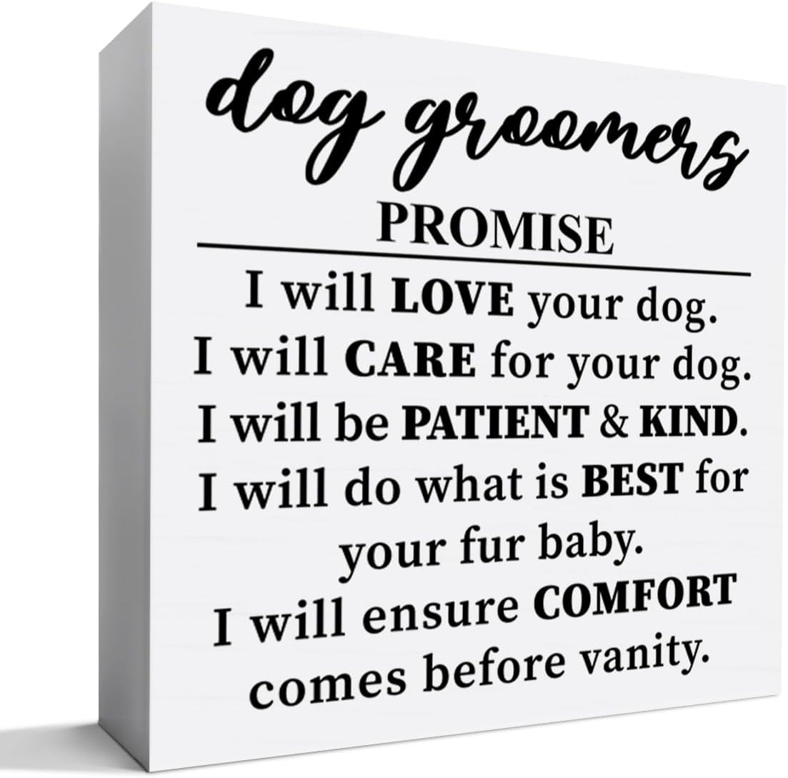 Dog Groomer Gifts for Women Men, Best Dog Groomer Gifts, Pet Groomer Gift Dog Lover Christmas Birthday Gift Dog Grooming Decor, Dog Groomer Promise, Wooden Box Sign Desk Decor