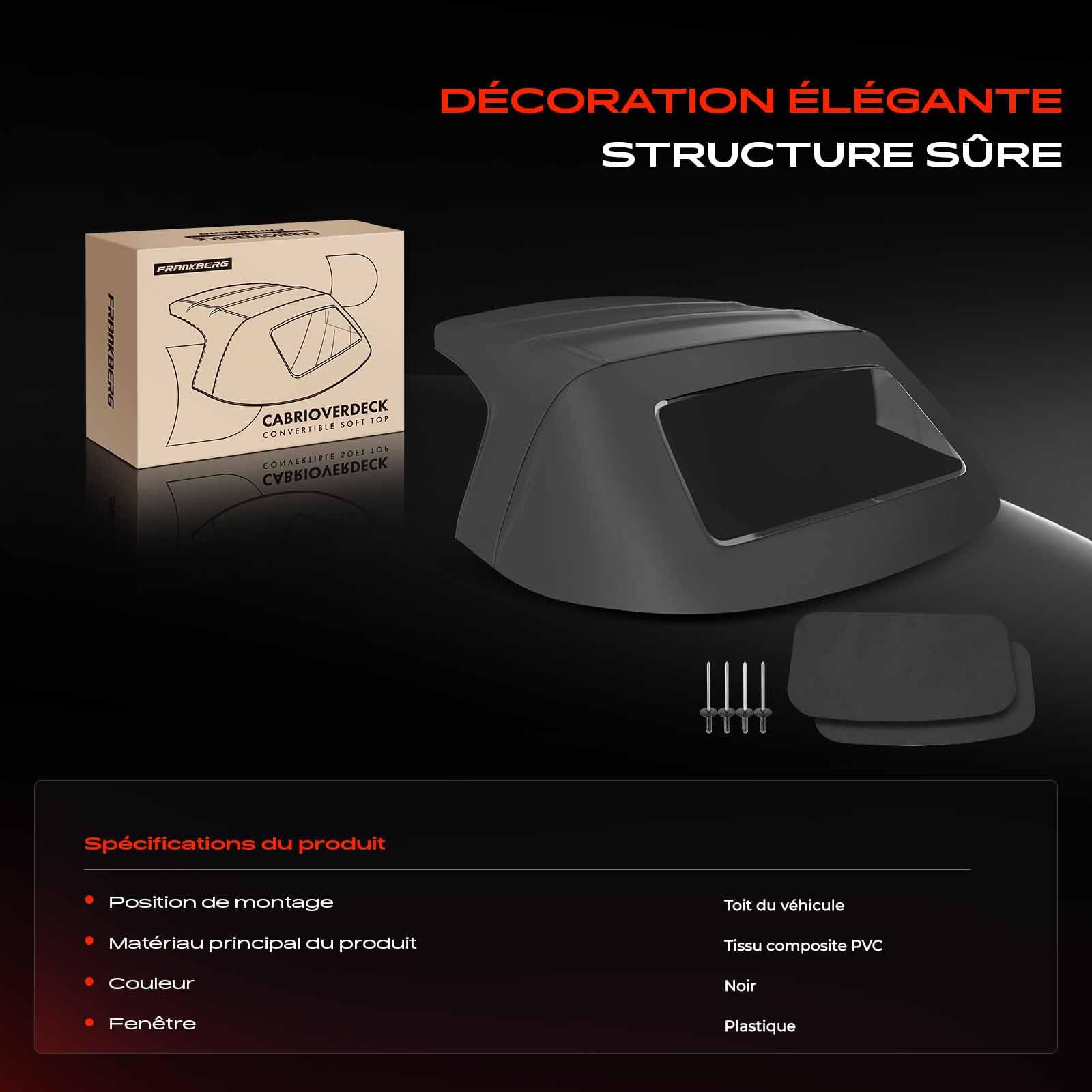 Frankberg Capote de cabriolet Softtop Noir Compatible avec Barchetta 183 Cabriolet 1.8 16V 1995-2005 Remplacer# 0010